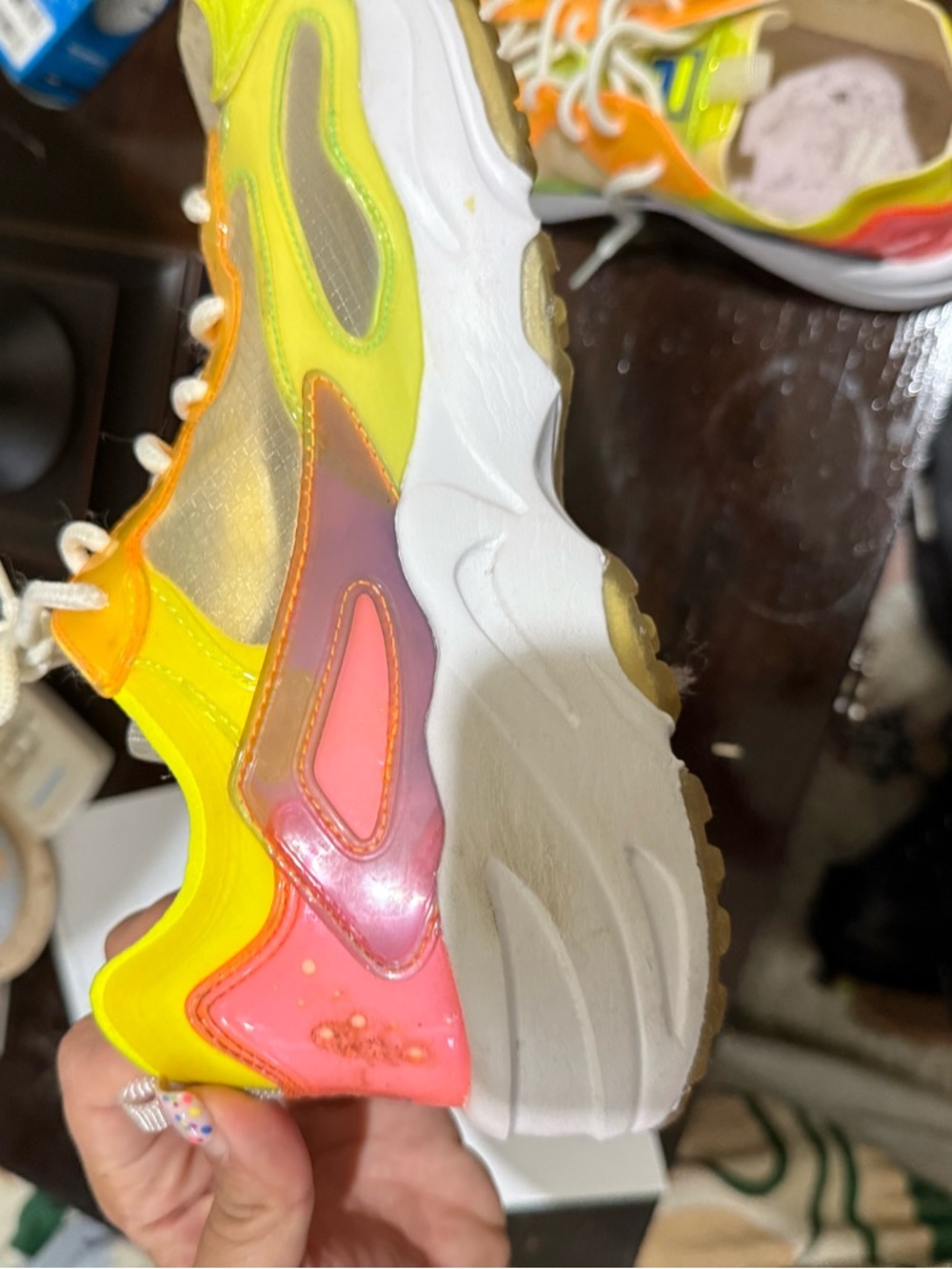 Women’s Fila Ray Neon Yellow and Pink Sneakers, size 10
